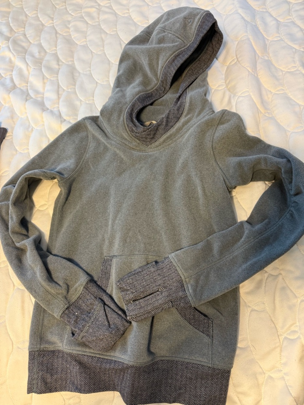Ivivva Girls Grey Hooded Sweatshirt with Herringbone Trim